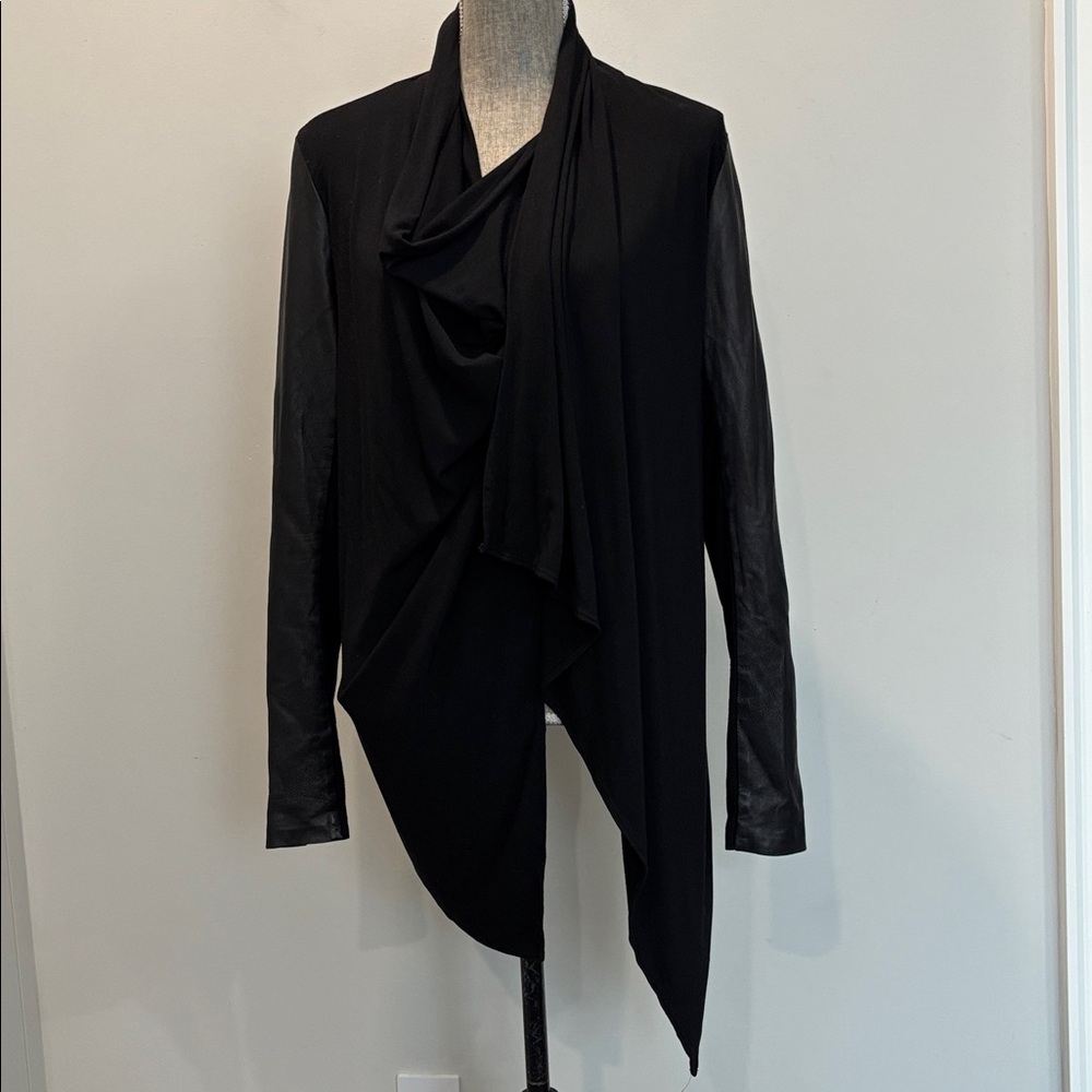 Danier Black Leather Waterfall Cardigan Italian Leather - Picture 3 of 16